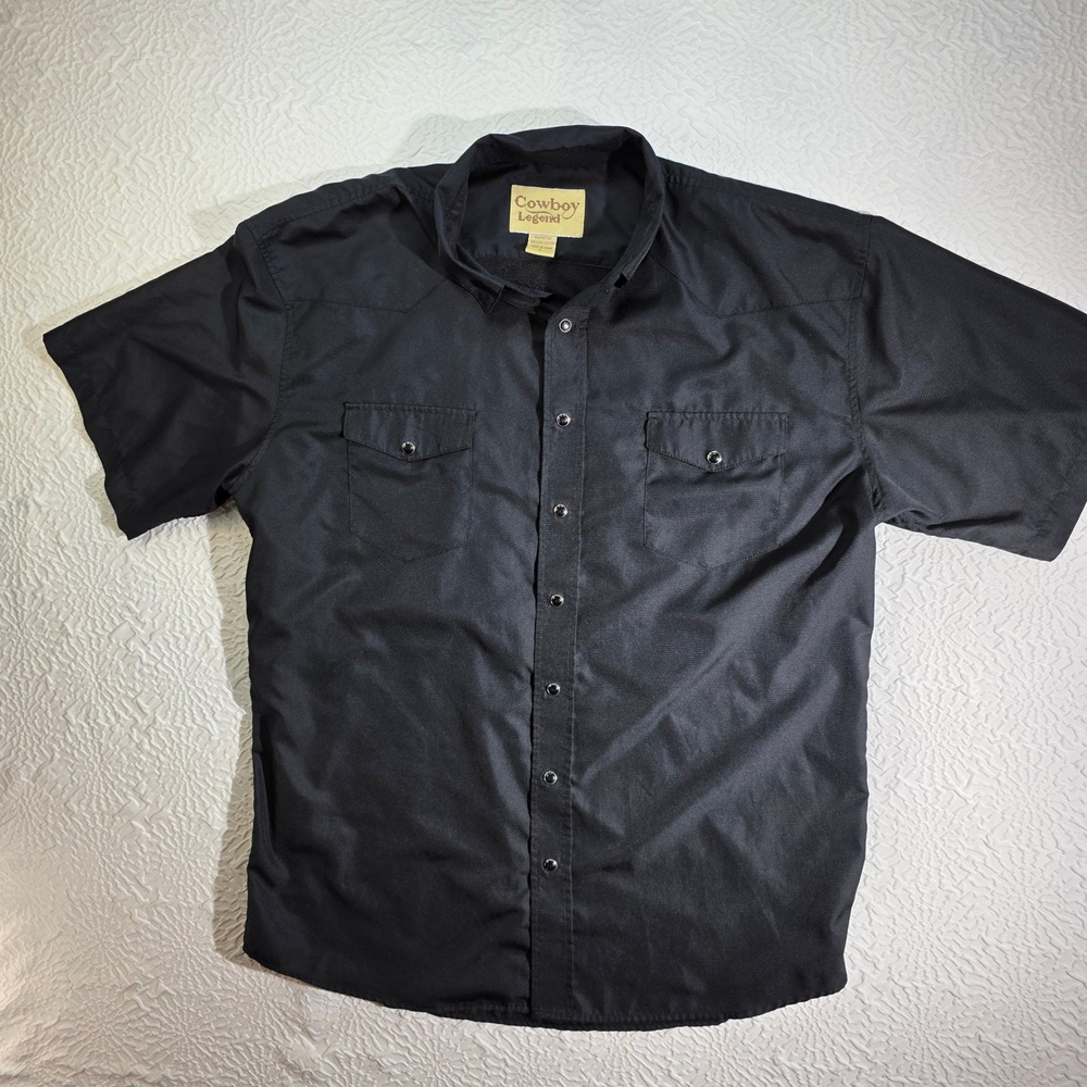 Cowboy Legend‎ Mens Black Western Snap Shirt Short Sleeve Ventilated Mesh Large